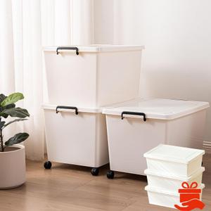 3 Extra Large Storage Bin with 4 Quiet 360 Swivel Casters - 55cm Heavy Duty Organizer with Snap-On Lid, Dust-Proof Moisture-Proof, Stackable Design for Living Room, Bedroom, Study