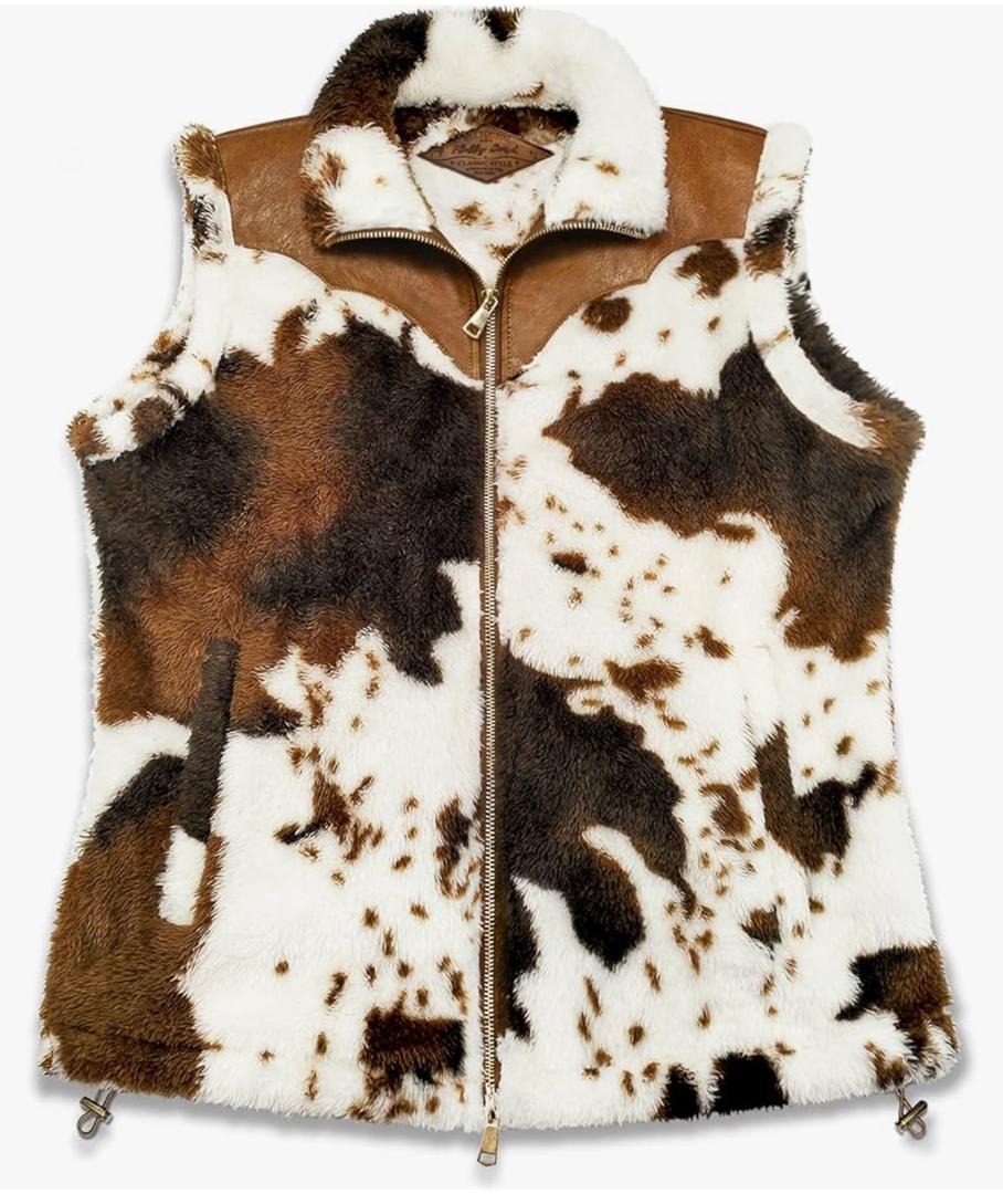 Women's Fuzzy Cow Print Vest Cozy Lightweight Sherpa Fleece Vest for Women Sleeveless Outerwear with Pockets L