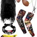 Mepase 9 Pcs Rocker Costume Set for Party Men Women Punk Disco Costume Accessories 70s 80s 90s Rock and Roll Party Supplies