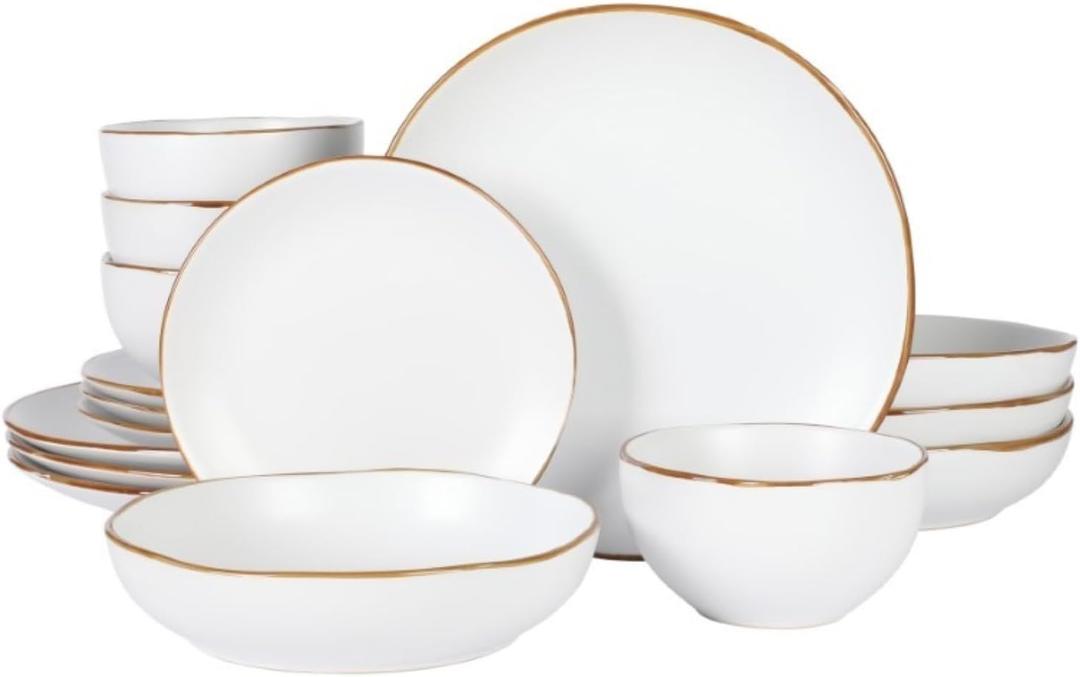 Gibson Home Hazeltine 16-Piece White Stoneware Dinnerware Set  Plates and Bowls, Durable Ceramic Kitchen Dinner Set (Service for 4 (16pcs))