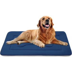JoicyCo Large Dog Bed Soft Dog Crate Pad Mat 42 in Non-Slip Bottom Washable Dog Sleeping Mattress Pet Beds Cat Bed Kennel Pad, Dark Blue (42.0"L x 28.0"W x 1.2"Th)