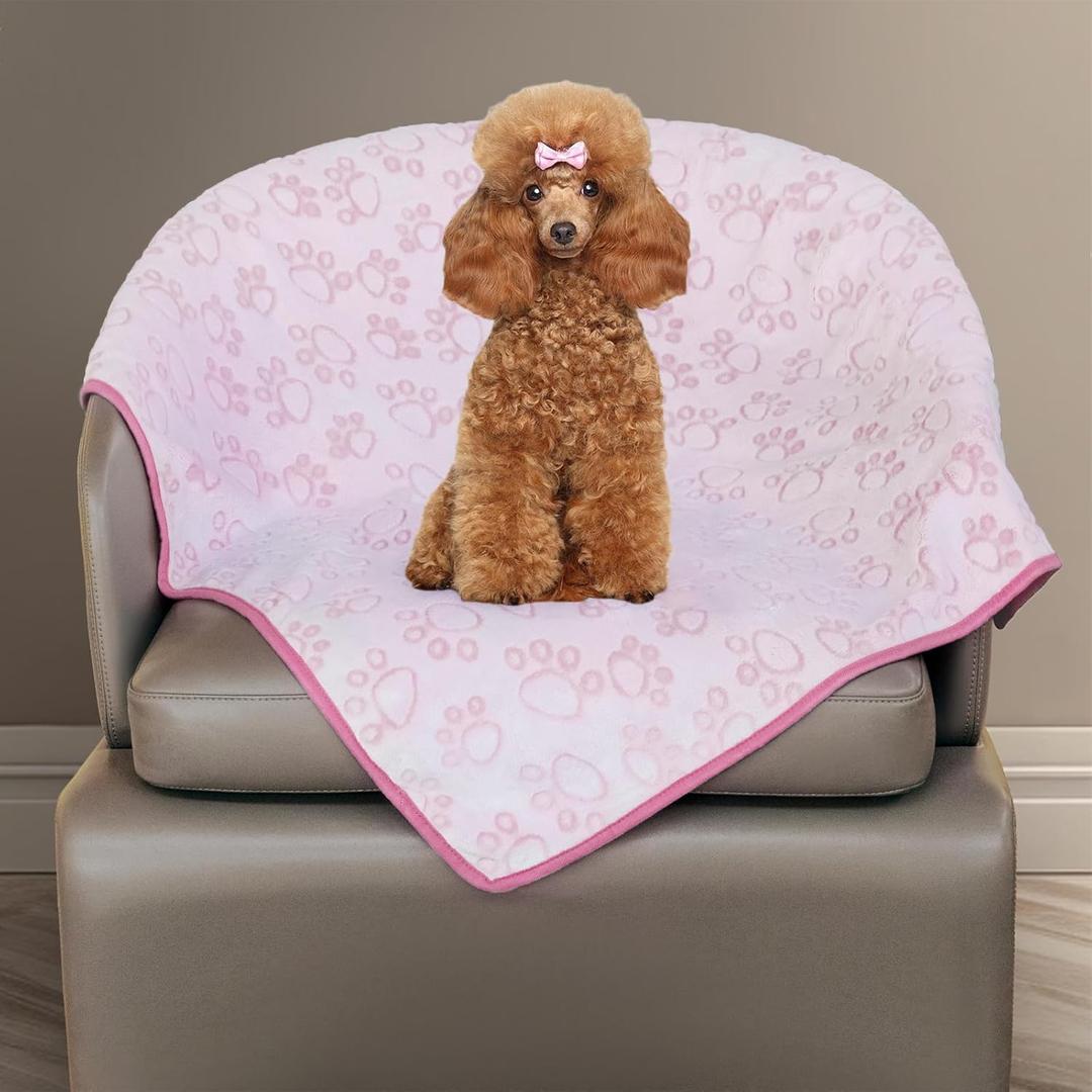 Stuffed Premium Soft Dog Blanket, with Flannel Grey Cute Paw Print, Cat Blanket Puppy Supplies Dog Products Stuff Essentials(Pink 32x40 inches)