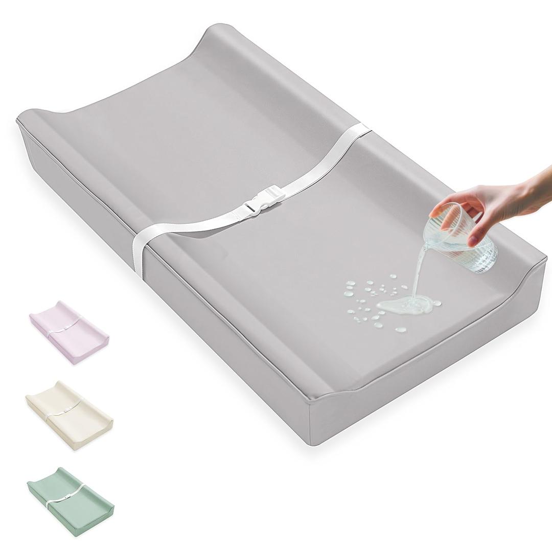 Vegan Leather Baby Changing Pad Covers for Girl, Boy, Waterproof & Wipeable Soft Diaper Changing Mat Cover. Fits Standard Changing Pads with Dimensions of 32" x 16". (Gray)