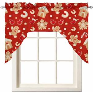 10 x Chic D Christmas Gingerbread Man Swag Valance Curtains for Kitchen, Candy Cane Curtain Valances Rod Pocket Window Curtain, Thermal Insulated Washable Swag Kitchen Curtains 56"x36"