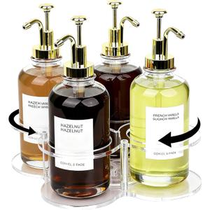 Acrylic Syrup Dispenser Organizer, 360Rotating Storage Rack for 4 Bottles, Clear Coffee Syrup Bottle Holder for Coffee Station Accessories, Home Bar ,Kitchen-Fits 16.9 oz Bottles(Syrup Rack Only)