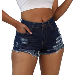 Women Summer High Waisted Stretchy Ripped Denim Shorts Frayed Casual Jeans Shorts
