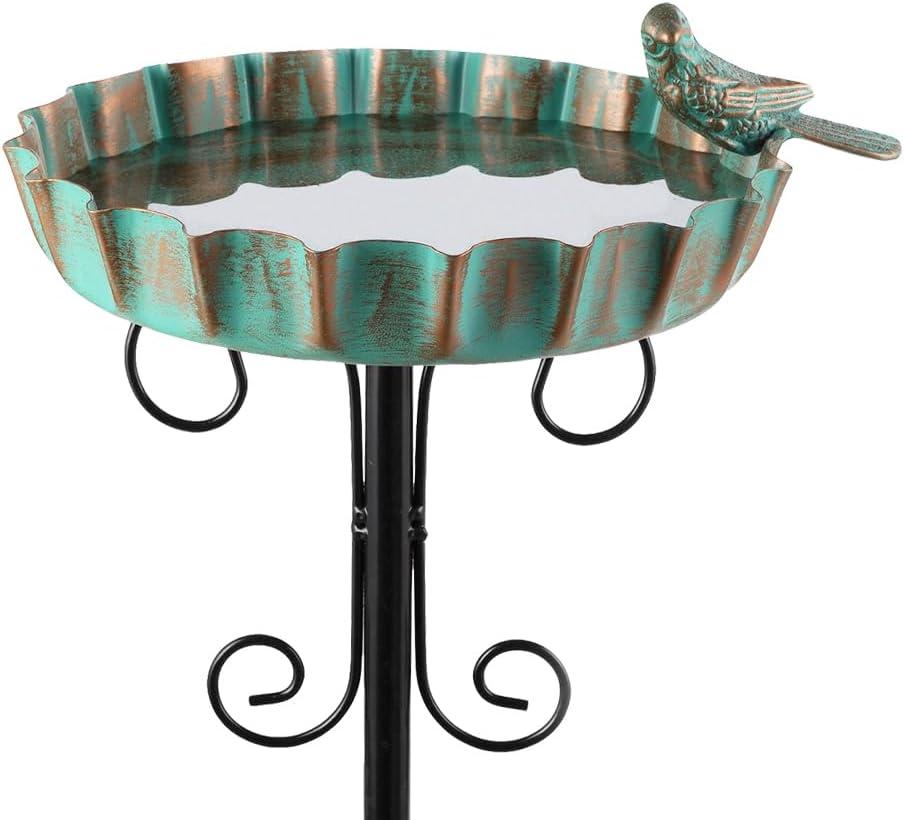 Metal Outdoor Bird Bath,11.6 Inch Standing Birdbath & Birdfeeder for Outside with 4 Prongs Base Stake,Garden Bird Baths for Yard Lawn Decor