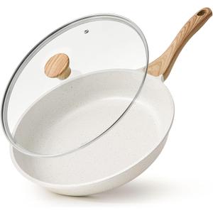 SENSARTE Nonstick Ceramic Frying Pan with Lid 8 Inch Omelet Pan Skillet, Free of Intentionally Added PFAS/PTFE Non-toxic Chef's Pan Induction Compatible Pan, Heat Resistant Handle