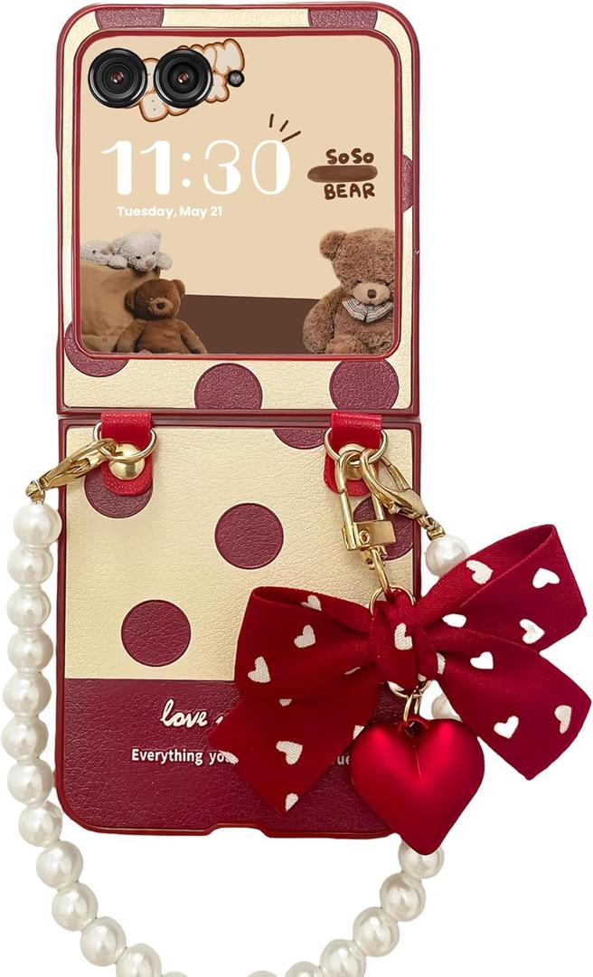 for Motorola Razr 2025/2024 Case with Chain, Cute Stylish Design Razr 2025/2024 Case for Women Girls, Shockproof Slim Phone Case for Motorola Razr 2025/2024 Red