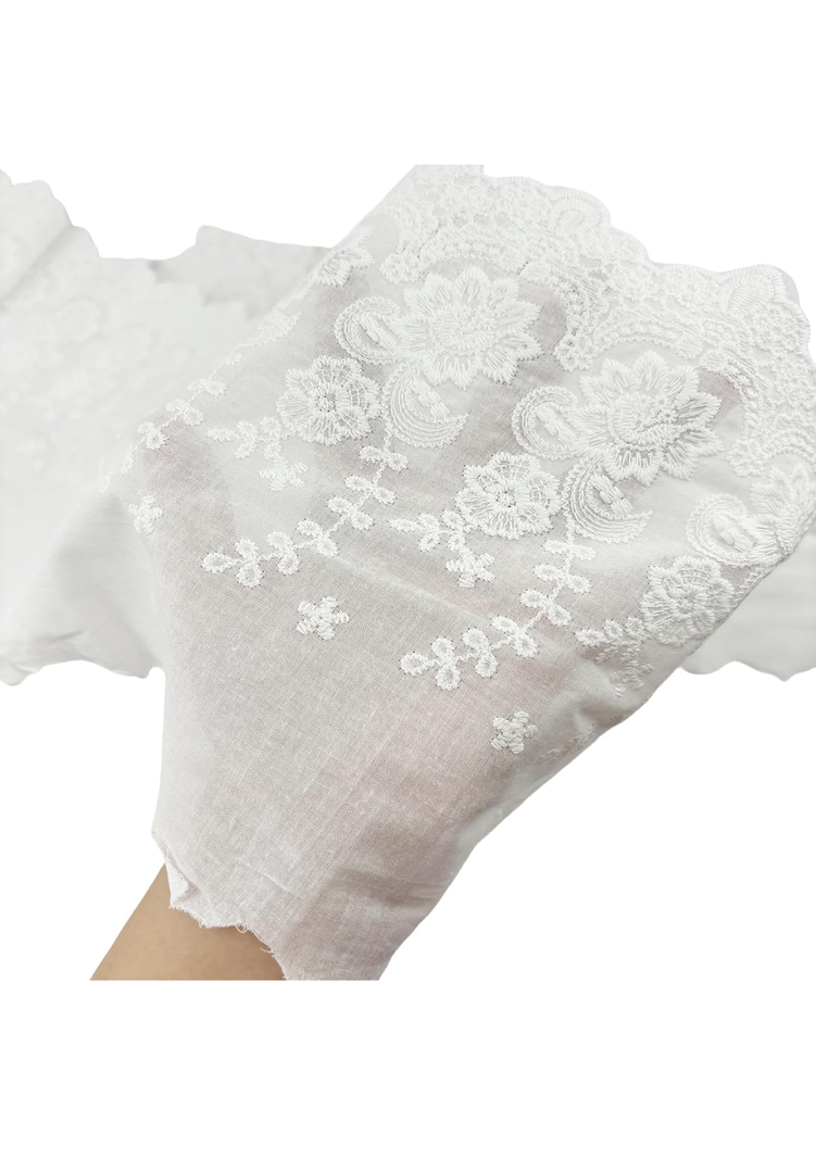 5 Yards Lace Trim for Sewing - White Cotton Lace Floral Embroidery Fabric Trim for Sewing Dresses, Bag, Pets Clothes, Apron