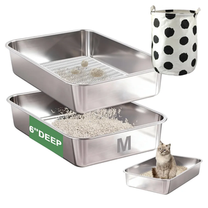 Stainless Steel Sifting Litter Box for Clumping Clay Litter, Large Metal Sifting Litter Pan with Litter Storage Bag,Easy Cleaning-17.7 ''Lx 13.8''W x 6''H