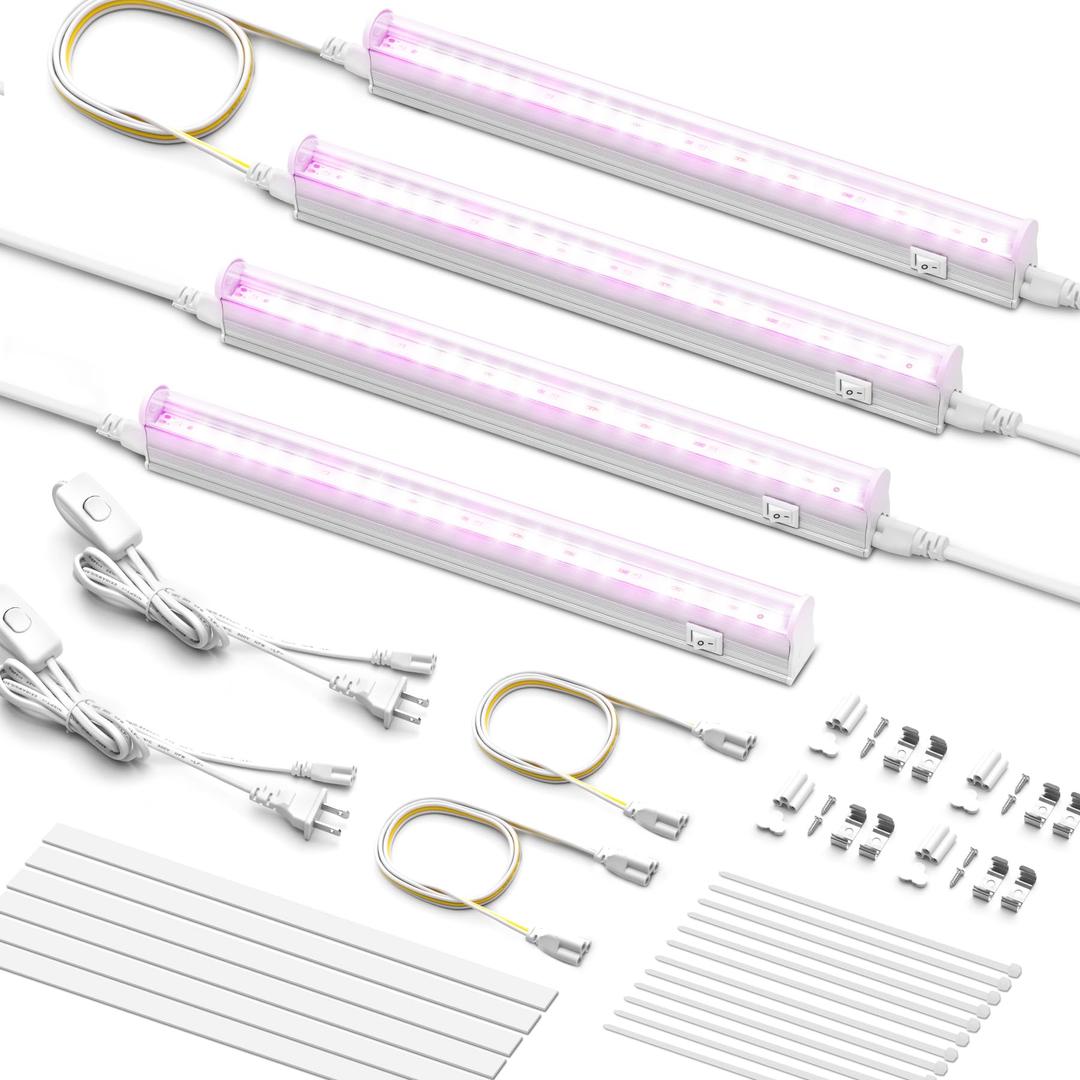 MistyJungle T5 LED Grow Light 1ft 20W, Full Spectrum 5000K, High PPFD Linkable Plant Light Strips for Indoor Plants, On/Off Switch, 3 Mounting Options for Seed Starting, Herbs, Shelves & Seedlings