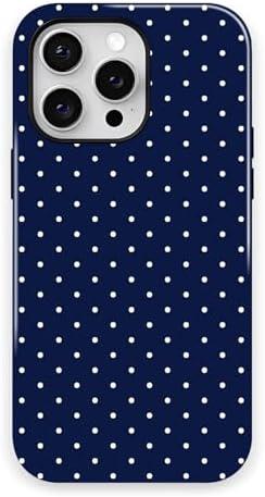 Zilkaifly Trendy Cute Hybrid 2 Layer Navy Blue Polka Dot Phone Case for iPhone 13 Pro Max,Navy