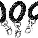 Lucky Line 2” Diameter Spiral Wrist Coil with Trigger Snap, Flexible Wrist Band Key Chain Bracelet, Stretches to 12”, Black, 3 Pack (407203)