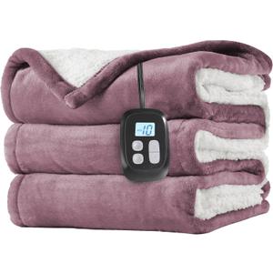 LaffyLo Electric Heated Blanket Full Size 72 x 84, Fast Heating Blanket, Dual-Sided Flannel Sherpa, 10 Heat Settings, 1-12 Hour Auto Off, Machine Washable, Purple