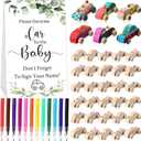 WinnerWhy Baby Shower Game Sign Kit Includes 32 Unfinished Wooden Car Blocks, 12 Markers, and a Prize Decoration Sign for Baby Shower(Leaf)