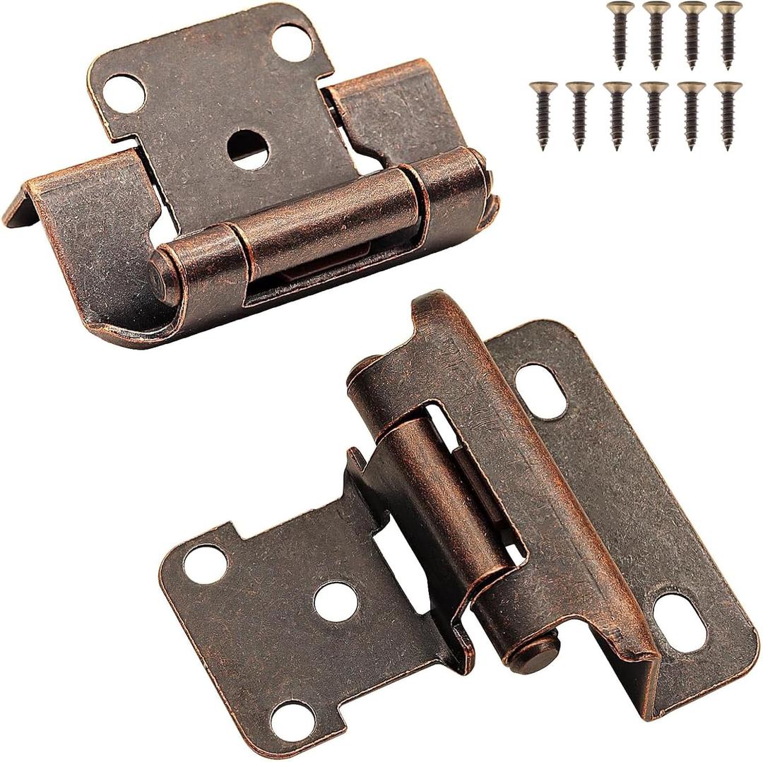 Kitchen Cabinet Hinges Oil Rubbed Bronze, 8 Pack (4 Pairs) 1/2" Overlay Partial Wrap Self Closing Cabinet Door Hinge, Semi Hidden Cabinet Hinge for Cabinet Doors