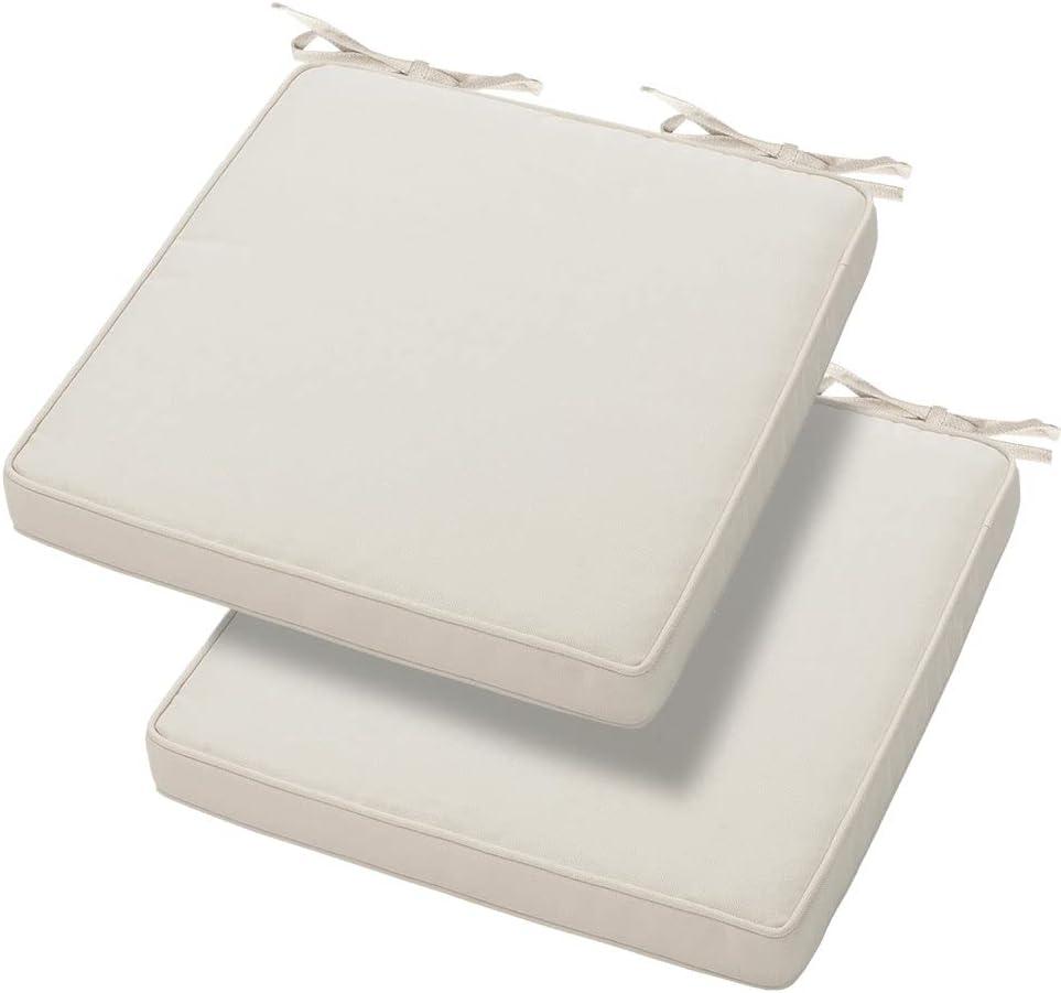 Magpie Fabrics Indoor Outdoor Waterproof Square Chair Cushion, 18 x 18 x 2.5 Inch, 2 Pack, Water Resistant Seat Cushions, for Patio Garden Office, Cream