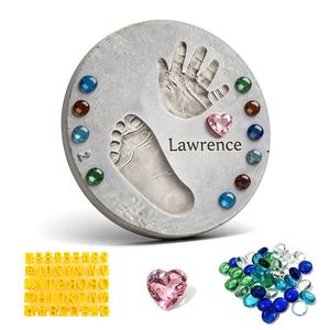Handprint Stepping Stone DIY Kit - Reusable 10in Round Concrete Molds+ 26 A-Z + 0-9 Stamps+ Mosaics & Crystal Heart for Hand/Foot Print, Footprint Craft Witness of Special Time/None Cement