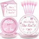 Grencian 96Pcs Pink Bow Bridal Shower Decorations Pink Bow Bride to Be Party Plates She's Tying The Knot Paper Tableware for Wedding Engagement Bride Groom Bachelorette Party Supplies, Serves 24