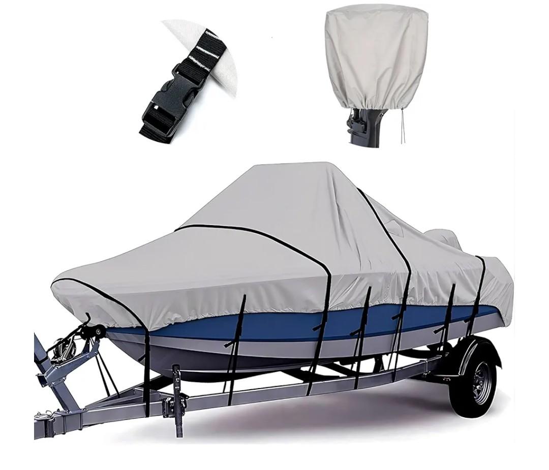 Tuszom 1200D 100% Waterproof Center Console Boat Cover with Motor Cover, Tear-Proof Trailerable Boat Cover for Center Console Boat with 13-19 Windproof Straps Beige Tan Color