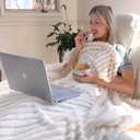 BEDELITE King Size Blanket for Bed, 300GSM Soft & Warm Fleece Blanket, Decorative and Giftable Striped Cream White Blankets for Women, Men, 108"x90"