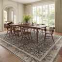 Washable 9x12 Area Rugs for Living Room, Boho Non-Slip Vintage Distress Lager Rugs for Bedroom Dining Room Nursery Office, 0.3" Neutral Oriental Throw Thin Carpet, Black/Blue/Multi,A1