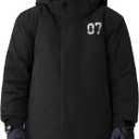 FREE SOLDIER Boys Girls Waterproof Ski Jacket Fleece Lined Warm Winter Snow Coat Kids Winter Jacket with Detachable Hood (10-12 Years, Black)