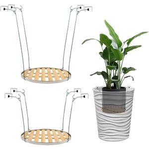 SnowTing 2 PCS Adjustable Planter Inserts for Large & Tall Pots, 9.3 Inch Bamboo Planter Lift Insert, Adjustable Height Flower Pot Filler to Elevate Plants to Reduce Soil Usage
