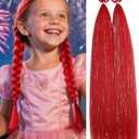 Colored Hair Extensions Red Ponytail Extension 1 Packs, 20 inch Crazy Hair Day Accessories for Women, DIY Festival Wacky Rave Braids,Tinsel Mixed