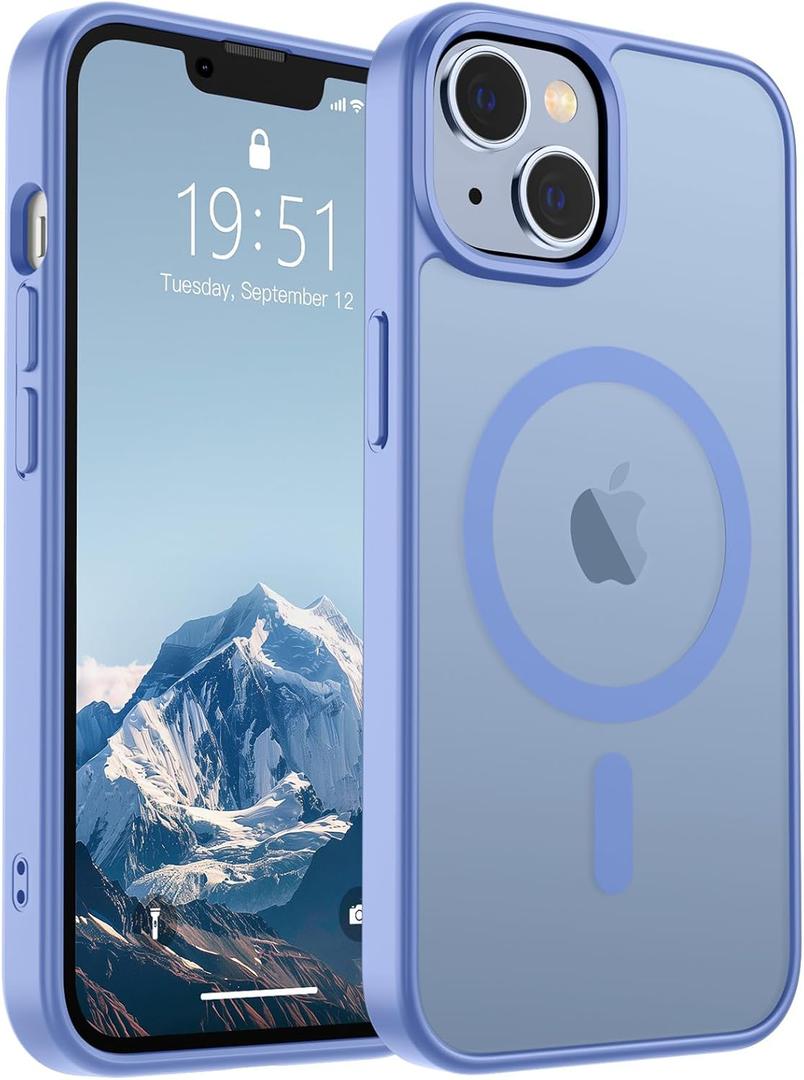 SUPFINE Magnetic for iPhone 14 Case & iPhone 13 Case (Compatible with MagSafe) (Military Grade Drop Protection) Slim Translucent Matte Shockproof Phone Cover,Blue Purple
