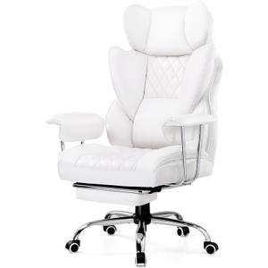 GTRACING Gaming Chair,Office Chair with Pocket Spring Lumbar Support, Ergonomic Comfortable Wide Office Desk Computer Chair with Outward Fixed Soft Armrests and Footrest,(PU Leather, White)