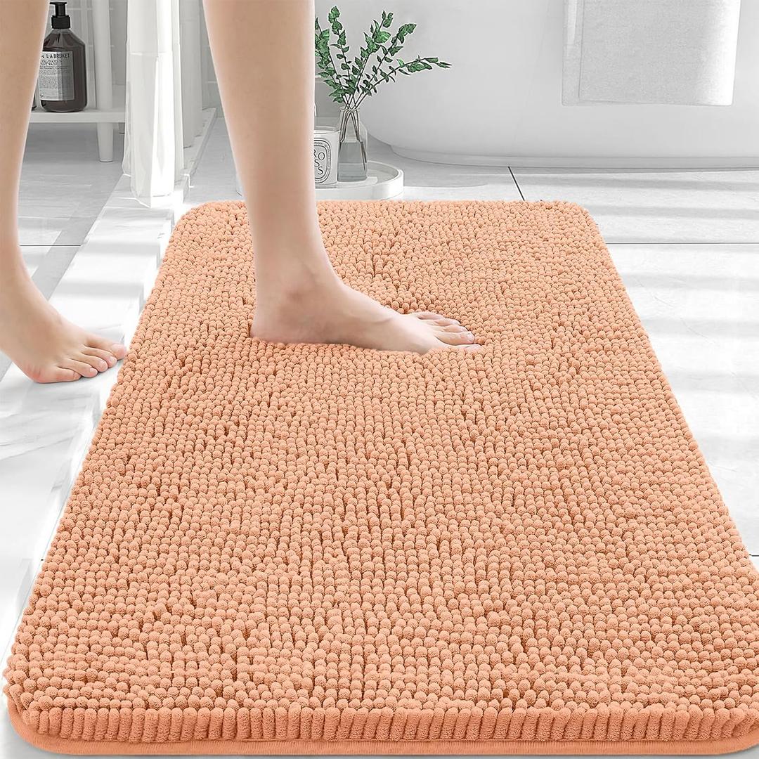 OLANLY Bathroom Rugs 30x20, Extra Soft Absorbent Chenille Bath Rugs, Rubber Backing Quick Dry, Machine Washable Bath Mats for Bathroom Floor, Tub and Shower, Home Decor Accessories, Peach