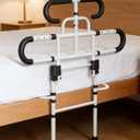 Aliseniors Bed Rails for Elderly Adults Safety - ASTM Certified Bed Assist Grab Bar for Seniors with Adjustable Legs, 300lb Foldable Bedside Dual-Tier Handle - Fits King Queen Twin for Fall Prevention