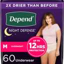 Depend Night Defense Adult Incontinence & Postpartum Bladder Leak Underwear for Women, Disposable, Overnight, Medium, Blush, 60 Count (4 Packs of 15), Packaging May Vary (Medium)