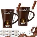 Honeydak 2 Set Chocolate Fondue Mug with Fork and Candle Sweet Ceramic Personal Chocolate Melting Cup Ideal Gifts for Birthday Date Night Birthday Wedding Gifts (Brown)