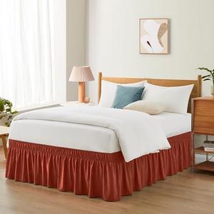 Entisn Orange Adjustable Bed Skirt for King & Cal King Size Bed - with 18 Inch Tailored Drop, Wrap Around Bed Skirts with Adjustable Elastic Belt for Easy Fitting - Wrinkle & Fade Resistant