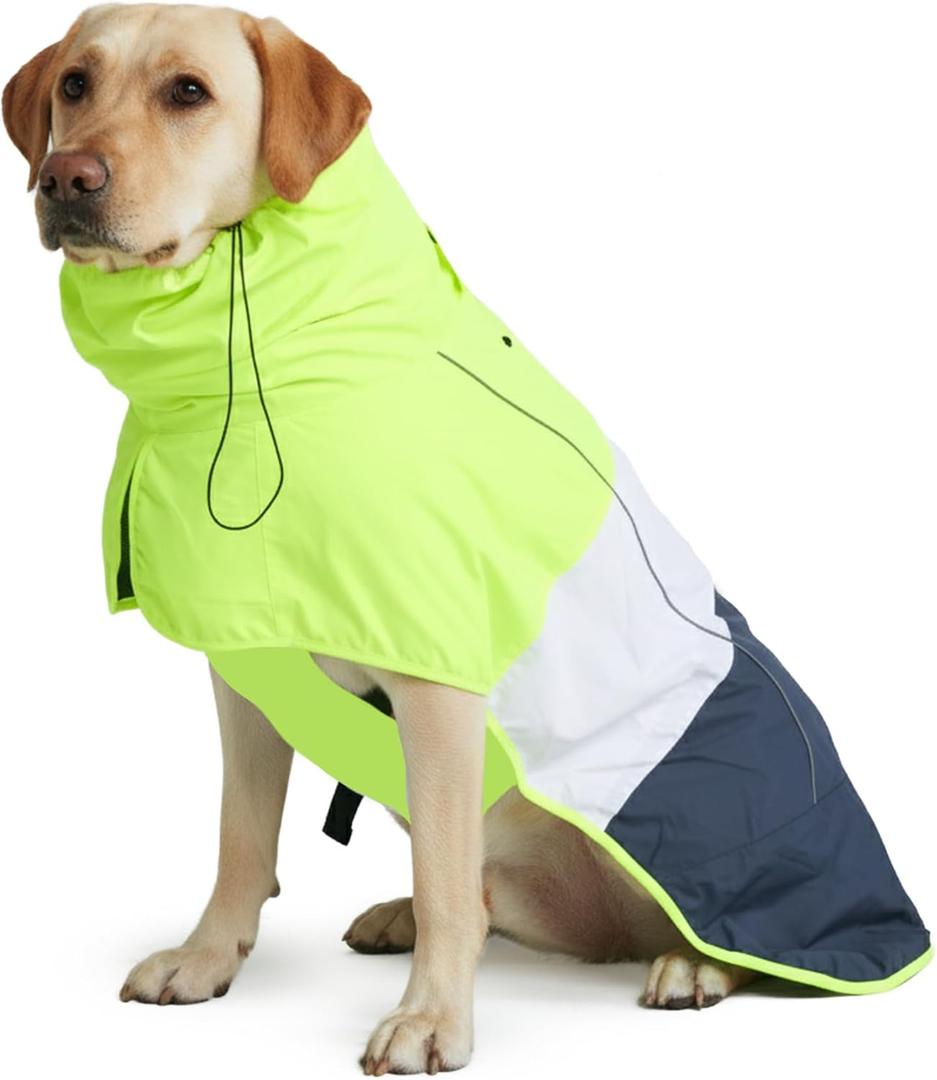 Spark Paws Dog Raincoat, Waterproof Windproof Rain Jacket, for Dogs, Reflective Breathable Full-Body Coverage Dry Suit - Neon White Navy Blue, 3XL (3xl: 60-80lbs)