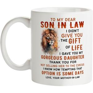 Fatbaby To My Son-in-law Coffee Mug Gifts from Mother-in-law, Birthday Christmas Fathers Day Gifts for Son In Law from Mother In Law Tea Cup 11oz