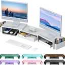 gianotter Dual Monitor Stand Riser, Desk Organizer With Drawer and 2 Pen Holders, Monitor Stand for Desk, Office Decor Essentials (White)