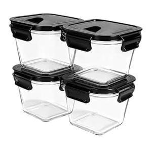 32oz Square Glass Food Storage Containers with Lids, 4 Cup Glass Soup Containers, Heat-Resistant BPA free Square Meal Prep Bowls for Microwave, Freezer, Dishwasher safe (4Packs)