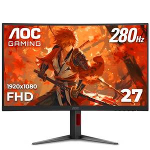 AOC C27G4ZH 27" Curved Frameless Ultra-Fast Gaming Monitor, FHD 1080p, 0.3ms HDMI 240Hz/DP 280Hz, 1500R, AMD FreeSync, HDR, Height Adjustable, 3-Year Zero Dead Pixel