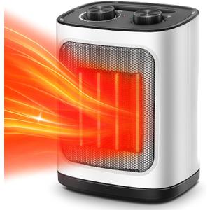 Kismile Portable Electric Space Heater, Small Ceramic Heater Fan with Thermostat, Tip-Over and Overheat Protection,Fast Heating for Home/Office,1500W(White)