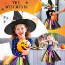 SATINIOR Halloween Witch Costume Set for Girls - Tutu Skirt, Striped Tights, Hat, and Plastic Broom for Cosplay Party Favors Supplies