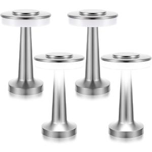 Riakrum Set of 2 LED Portable Cordless Table Lamp with Touch Sensor 3 Color Stepless Dimming Rechargeable Battery up to 15 Hours Cordless Table Light Wireless Lamp for Nursery(Silver,4 Pcs)