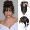 Hair Toppers for Women with Bangs 100% Human Hair 3603D Cover Fake Bangs Hair Topper with Thinning Newly Upgraded Realistic Scalp with Hairpieces for Daily Wear(Brown Black) (Bangs-9 Inch)