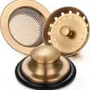 Mudder 3 Pcs Kitchen Sink Drain Strainer and Stopper Stainless Steel Garbage Disposal Plug with Handle Universal Anti-Clogging Kitchen Sink Filter Sieve Basket Strainer (Champagne Bronze)