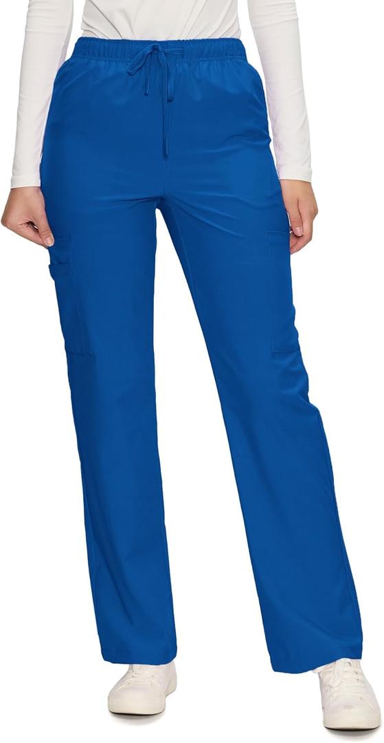 floralhue Womens Scrub Pants Drawstring Soft Stretch, Anti-Wrinkle Women's Scrub Pants with 6 Pockets (X-Large, Royal Blue)