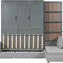 Ball & Cast Murphy Bed Queen Size Wall Chest with Sofa and Shelves, Wood Hideaway Cabinet Platform Bedframe w/ Slat Support, can be Folded, Space-Saving, for Small Room, Dorms, Gray