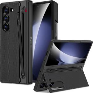 Miimall for Samsung Galaxy Z Fold 5 Case with Pen & Pen Holder [Built-in Clear Screen Protector & Invisible Stand] [Military Grade Drop] Slim Thin Protective Galaxy Fold 5 Case, Black